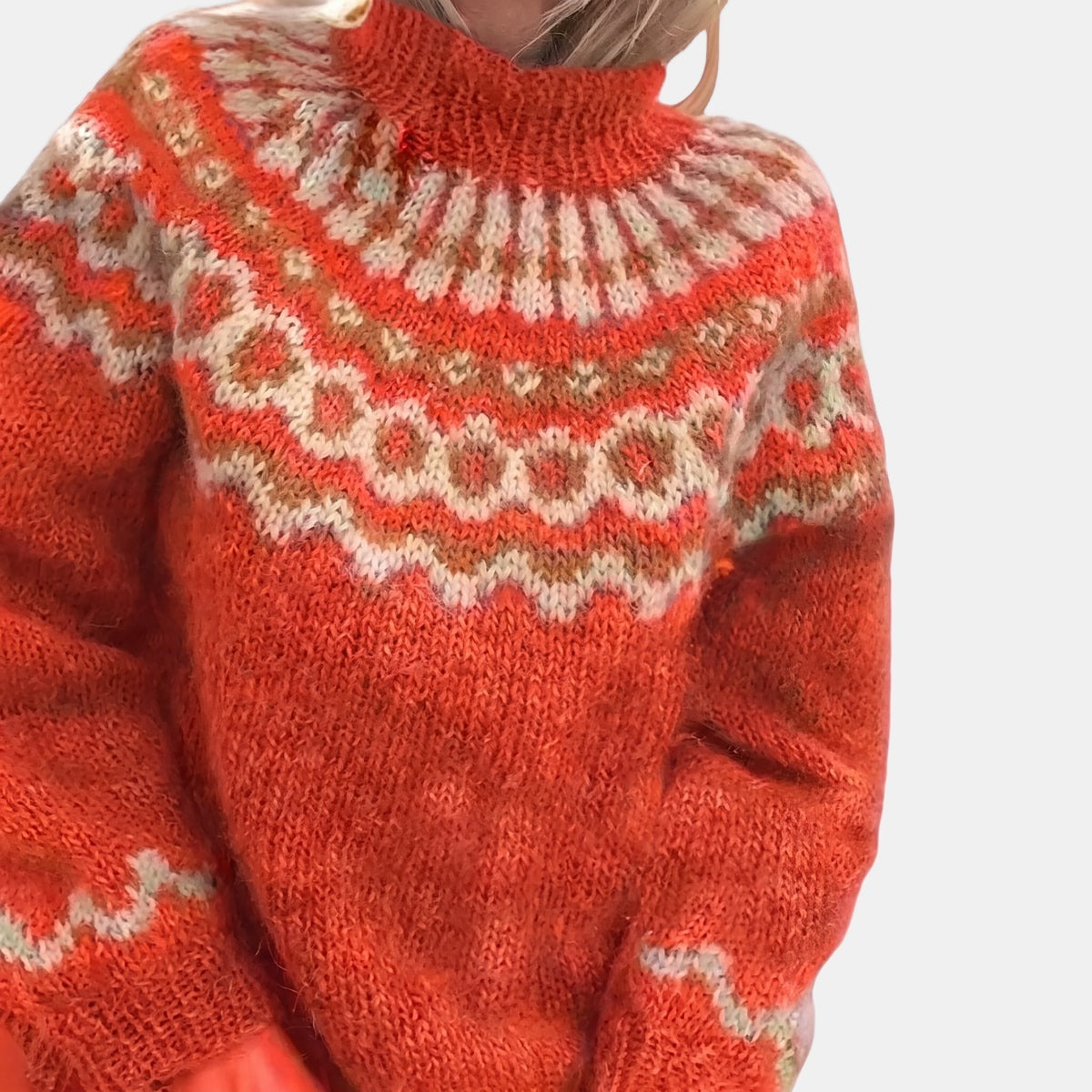 High-Neck Nordic Jumper Terracotta, studio photo