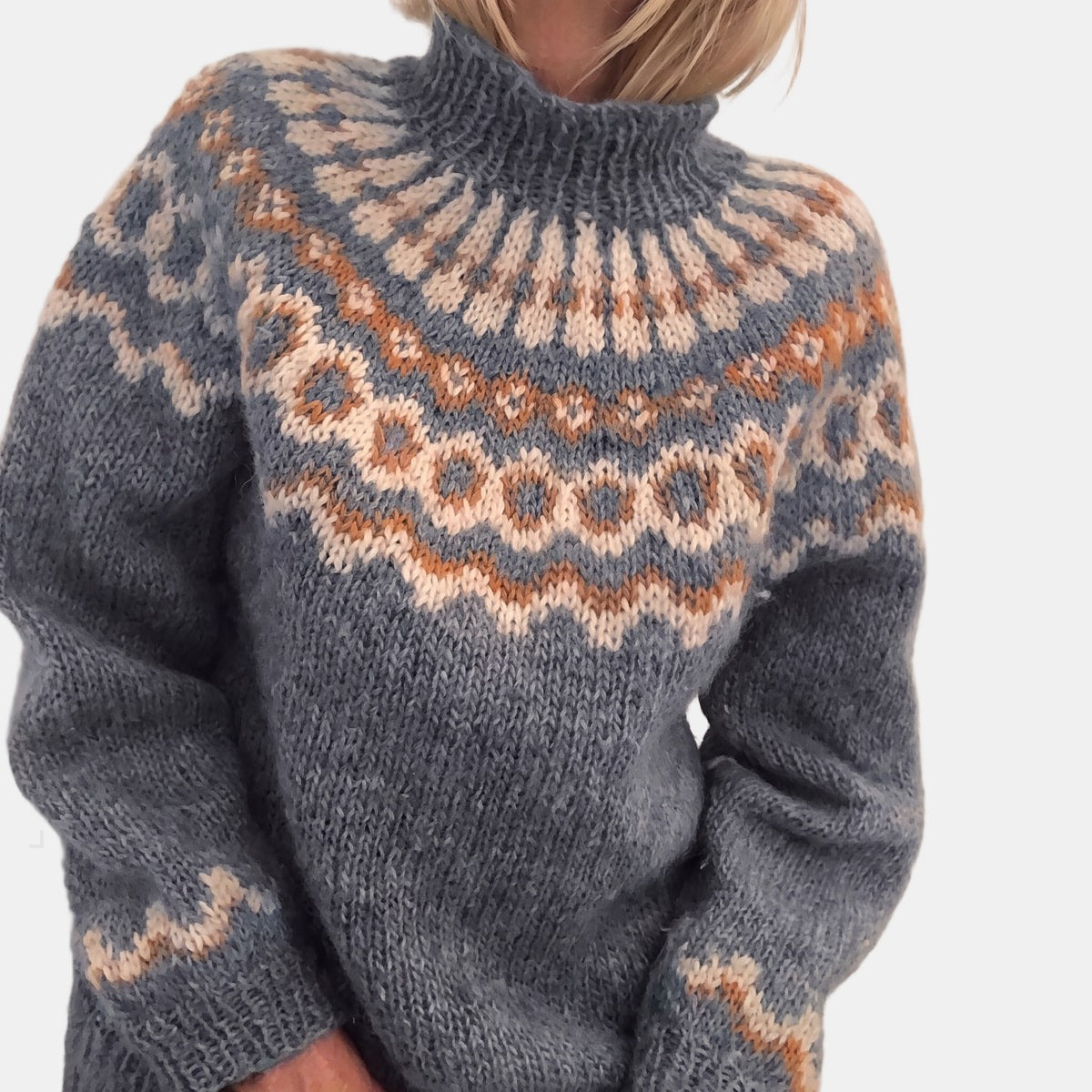 High-Neck Nordic Jumper Grey, studio photo