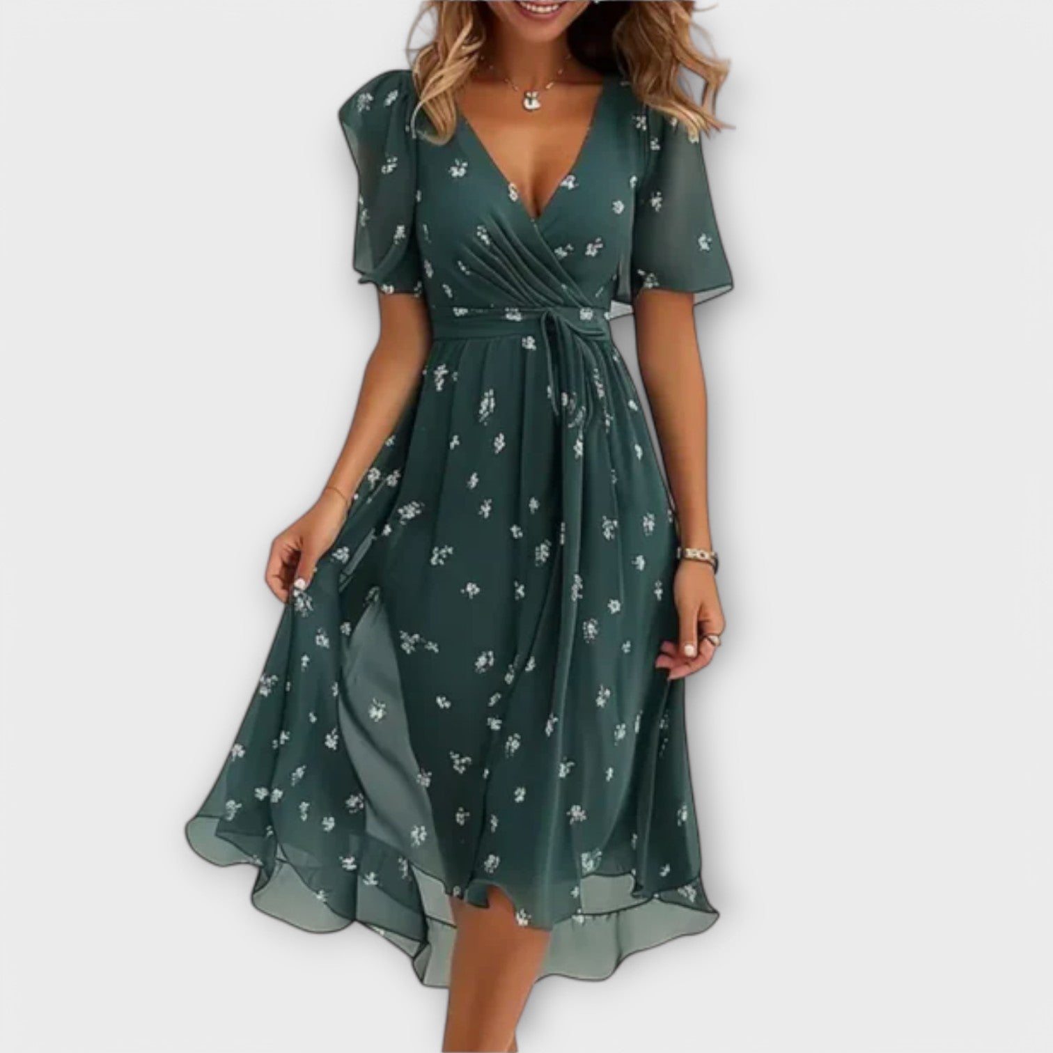 Clara | Elegant Dress Green, photo studio