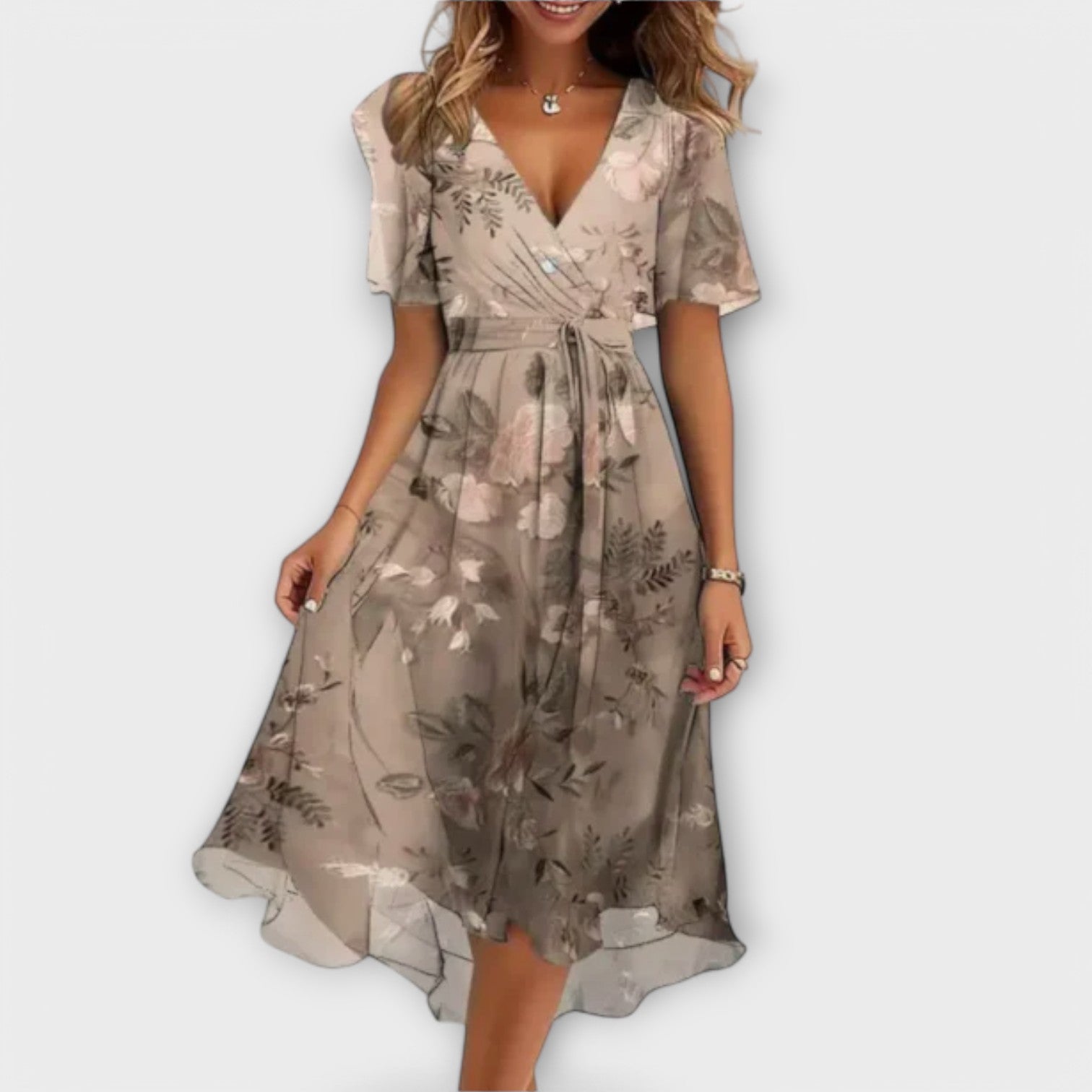 Clara | Elegant Dress Beige, photo studio