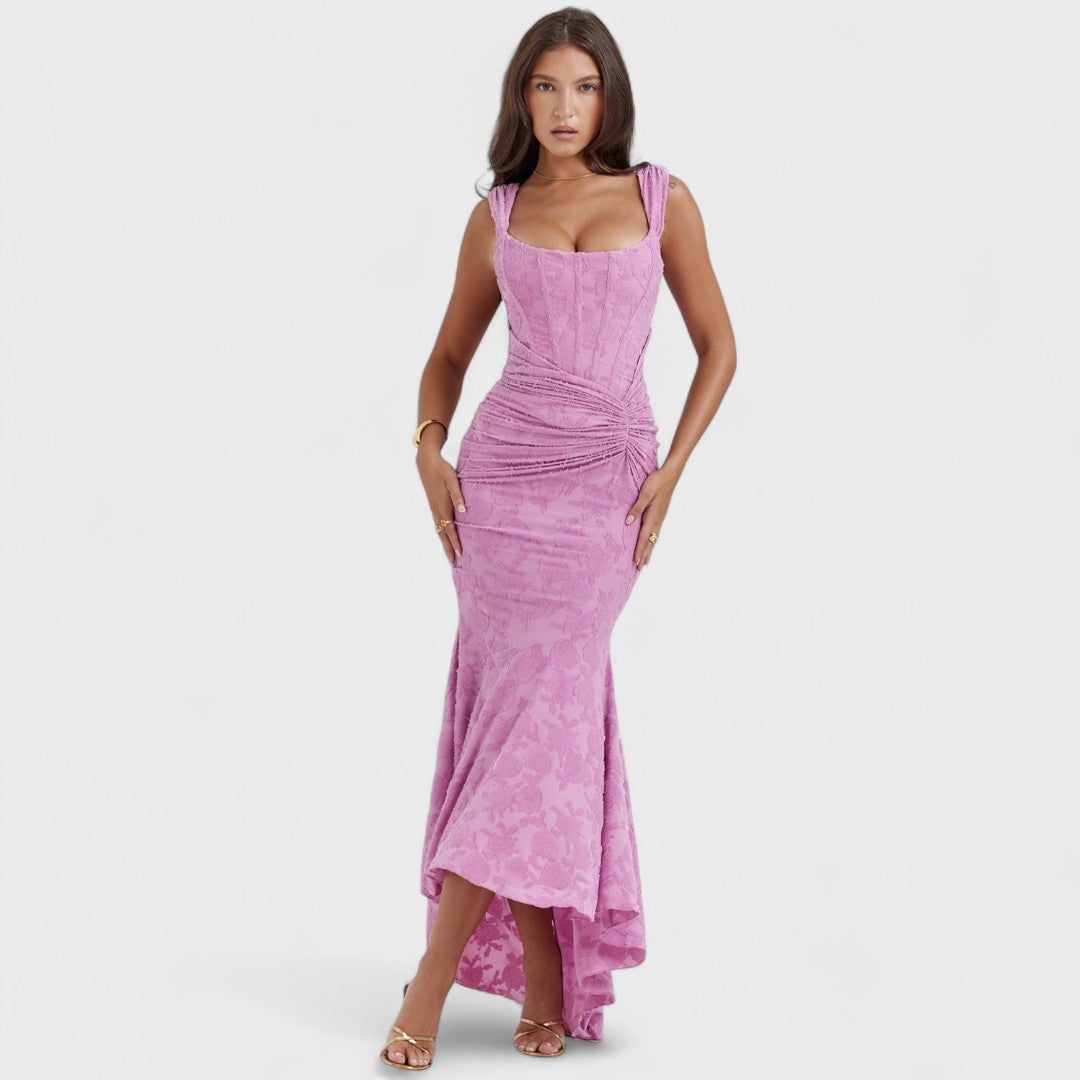 Clarissa | Square-Neck Lace Maxi Dress Pink, studio photo