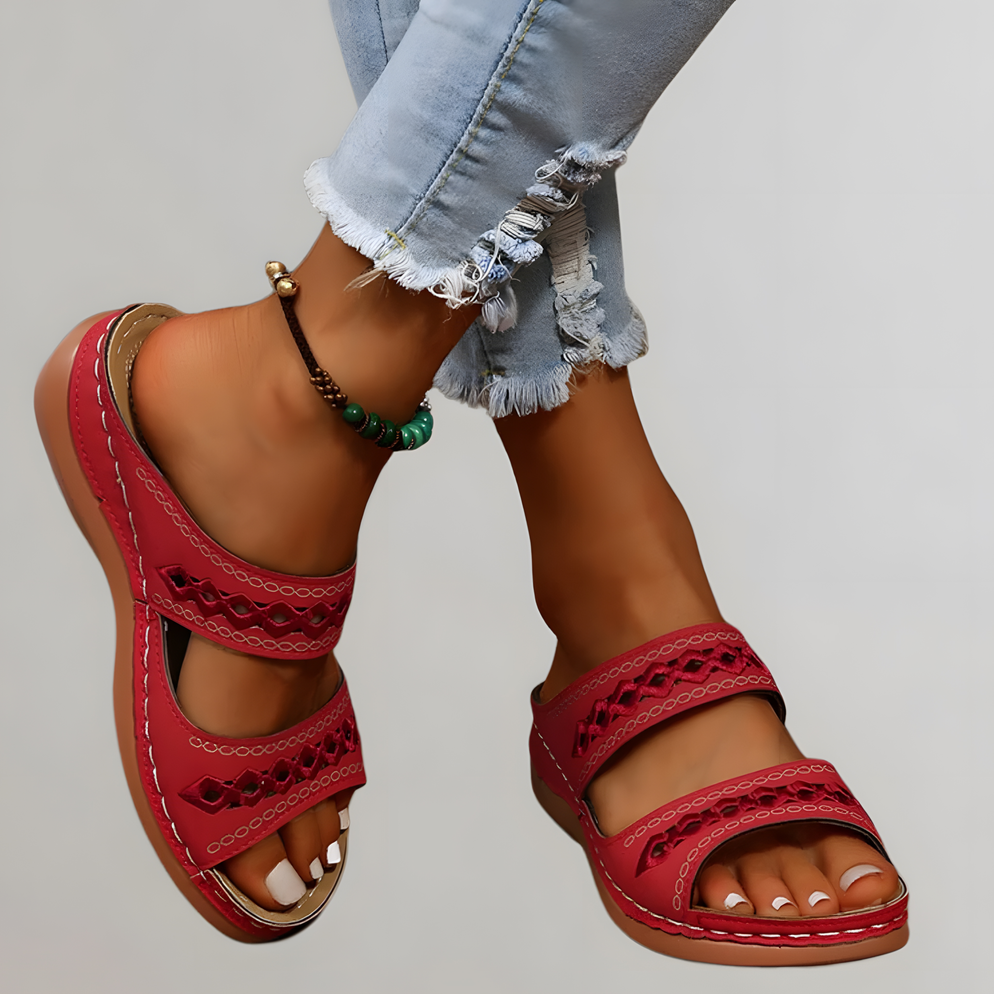 Estelle | Women's Elegant Orthopaedic Sandals Red, photo studio