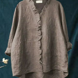 Elegant Summer Blouse in White Ruffle Linen