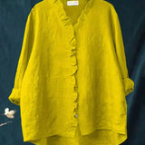 Elegant Summer Blouse in White Ruffle Linen