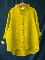 Elegant Summer Blouse in White Ruffle Linen