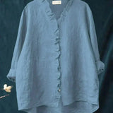 Elegant Summer Blouse in White Ruffle Linen