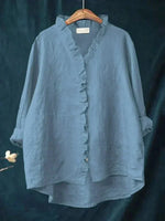 Elegant Summer Blouse in White Ruffle Linen