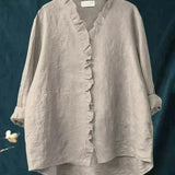 Elegant Summer Blouse in White Ruffle Linen
