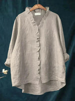 Elegant Summer Blouse in White Ruffle Linen