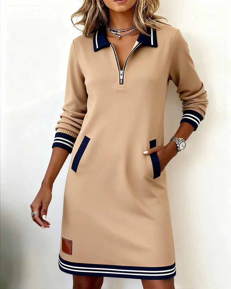 Isolde | Tailored-Collar Midi Dress with Side Pockets