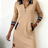 Isolde | Tailored-Collar Midi Dress with Side Pockets