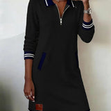 Isolde | Tailored-Collar Midi Dress with Side Pockets