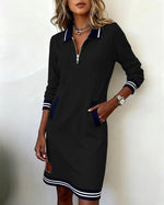 Isolde | Tailored-Collar Midi Dress with Side Pockets