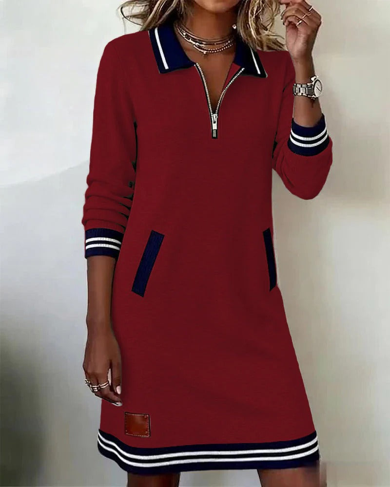 Isolde | Tailored-Collar Midi Dress with Side Pockets