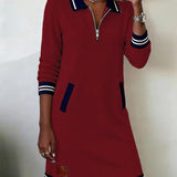 Isolde | Tailored-Collar Midi Dress with Side Pockets