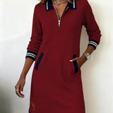 Isolde | Tailored-Collar Midi Dress with Side Pockets