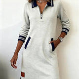 Isolde | Tailored-Collar Midi Dress with Side Pockets