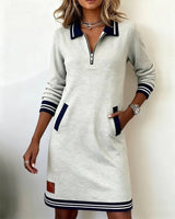 Isolde | Zip-Neck Collared Dress with Side Pockets