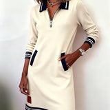 Isolde | Tailored-Collar Midi Dress with Side Pockets