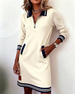Isolde | Tailored-Collar Midi Dress with Side Pockets