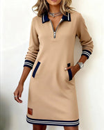 Isolde | Tailored-Collar Midi Dress with Side Pockets