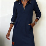 Isolde | Tailored-Collar Midi Dress with Side Pockets