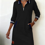 Isolde | Tailored-Collar Midi Dress with Side Pockets