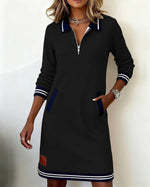 Isolde | Tailored-Collar Midi Dress with Side Pockets