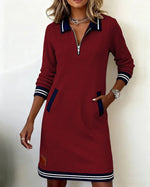 Isolde | Tailored-Collar Midi Dress with Side Pockets