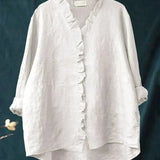 Elegant Summer Blouse in White Ruffle Linen