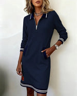 Isolde | Tailored-Collar Midi Dress with Side Pockets
