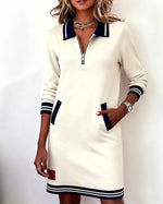 Isolde | Tailored-Collar Midi Dress with Side Pockets