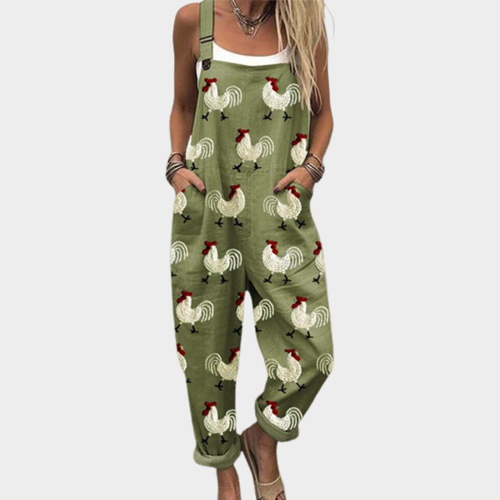 Ivory | Women's Natural Country Rooster Overalls