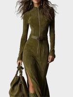 Green Vintage Maxi Dress with Zip and Belt