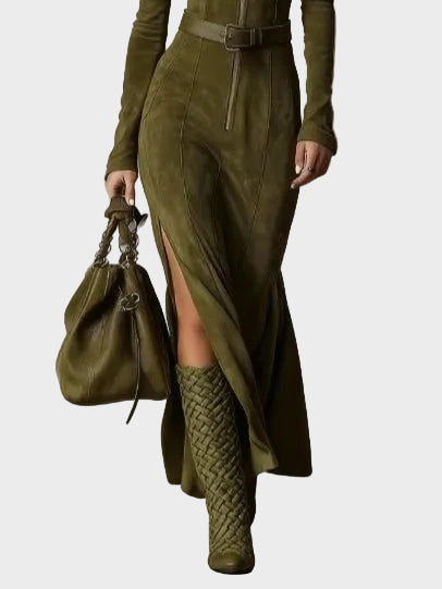 Green Vintage Maxi Dress with Zip and Belt