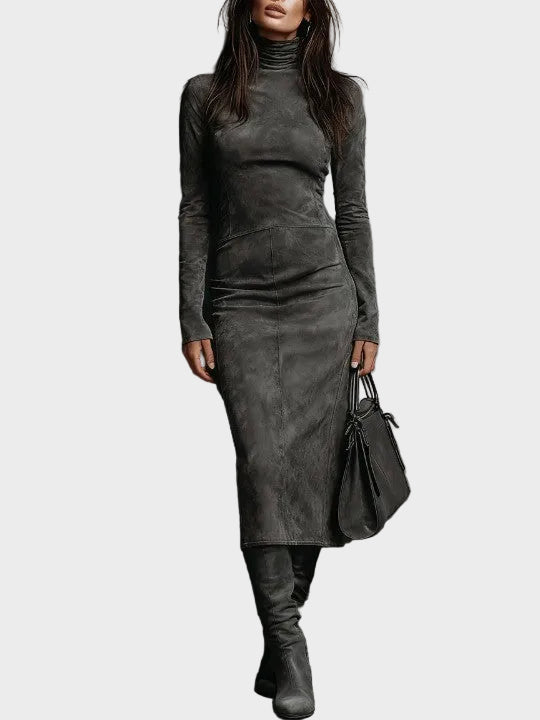 Long-Sleeve Midi Dress Dark Grey, photo studio