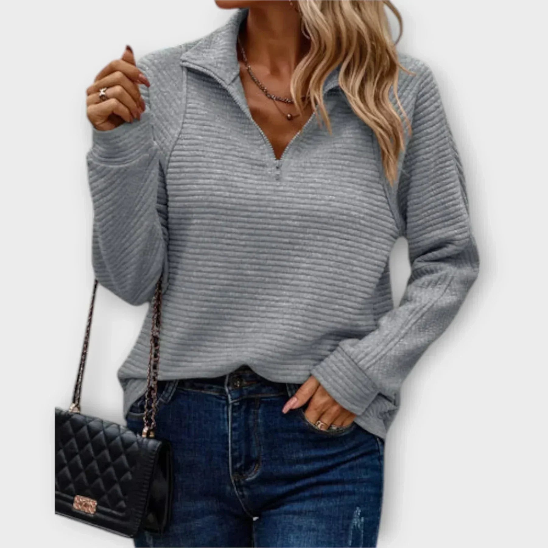 Pink Half-Zip Jumper Grey, studio photo