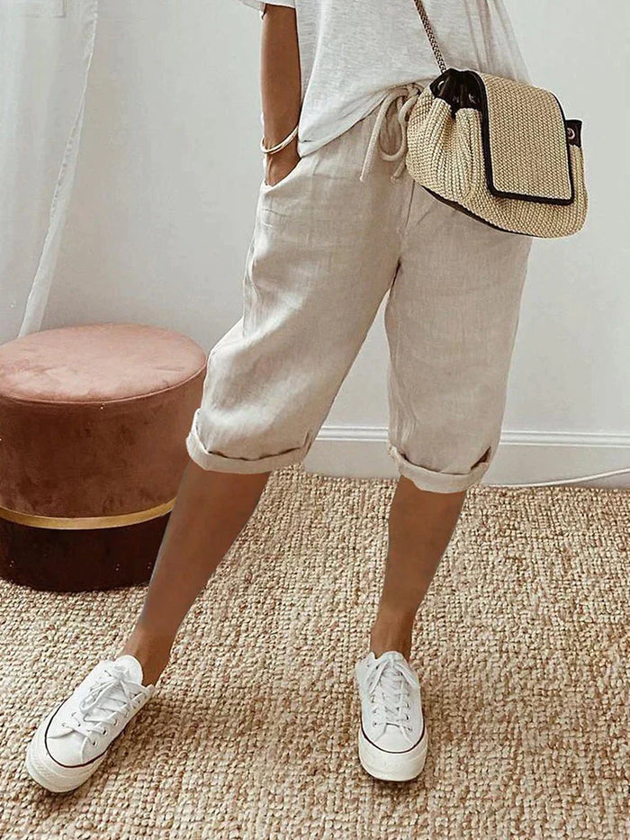 Isla | Drawstring Knee Shorts with Rolled Cuffs