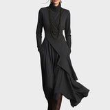 Tessie | Asymmetric Knit Turtleneck Maxi Dress
