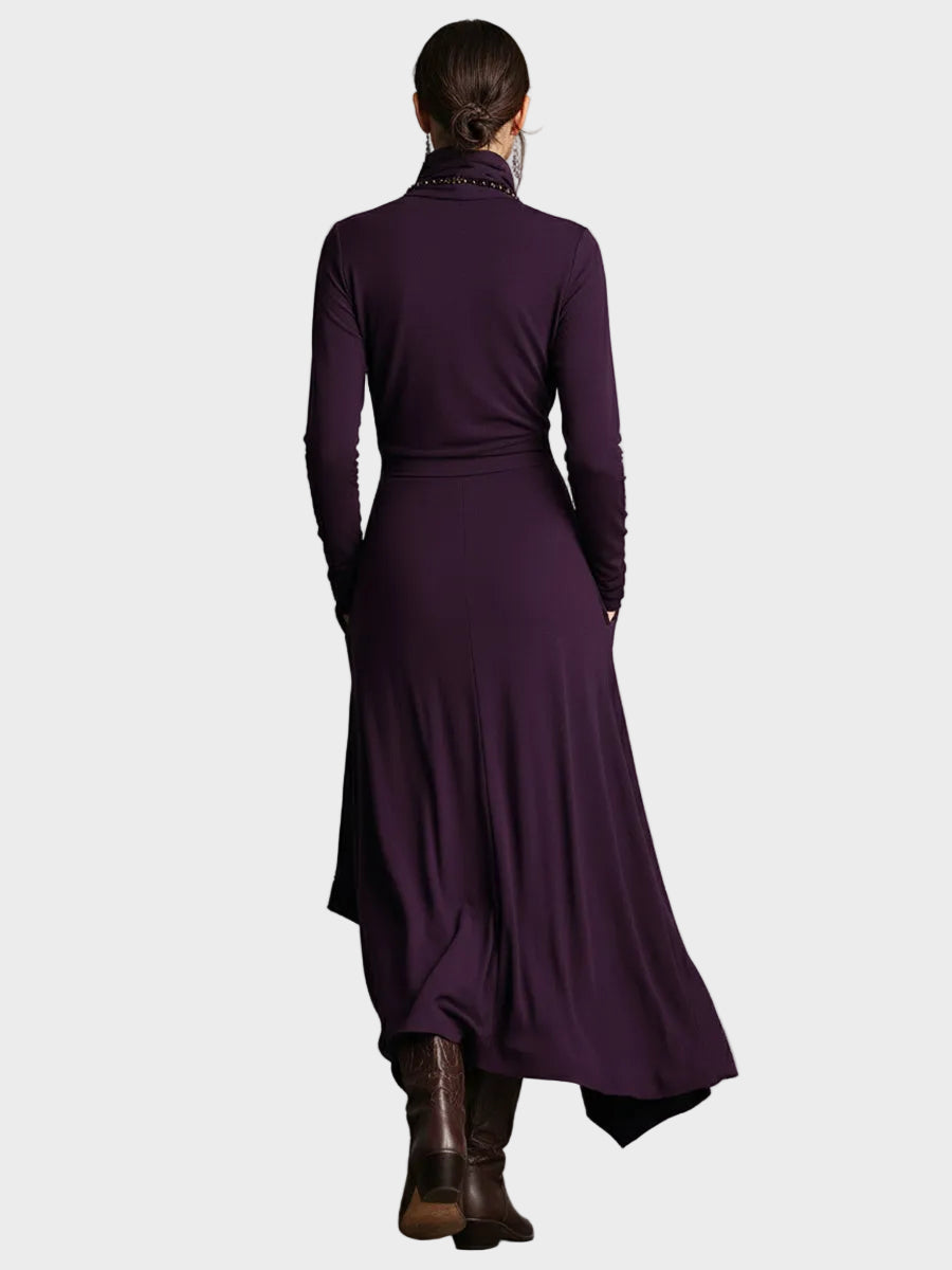 Tessie | Asymmetric Knit Turtleneck Maxi Dress