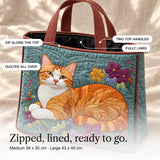 Laoise | Quilted Tote Bag with a Resting Tabby Cat