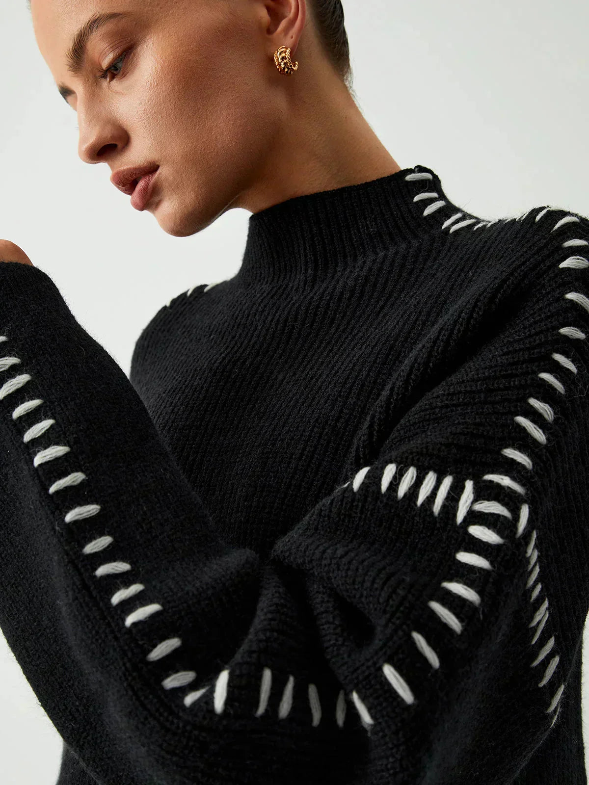 Black Contrast Stitch Jumper