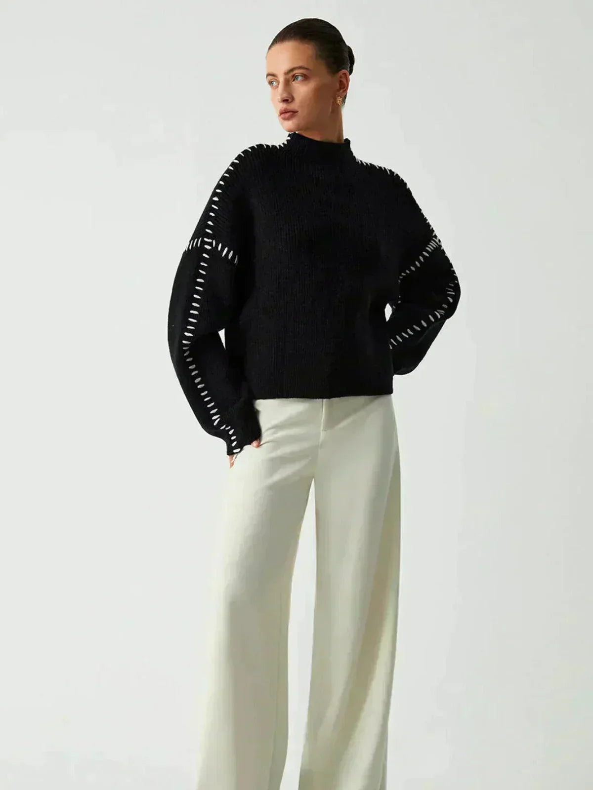 Black Contrast Stitch Jumper