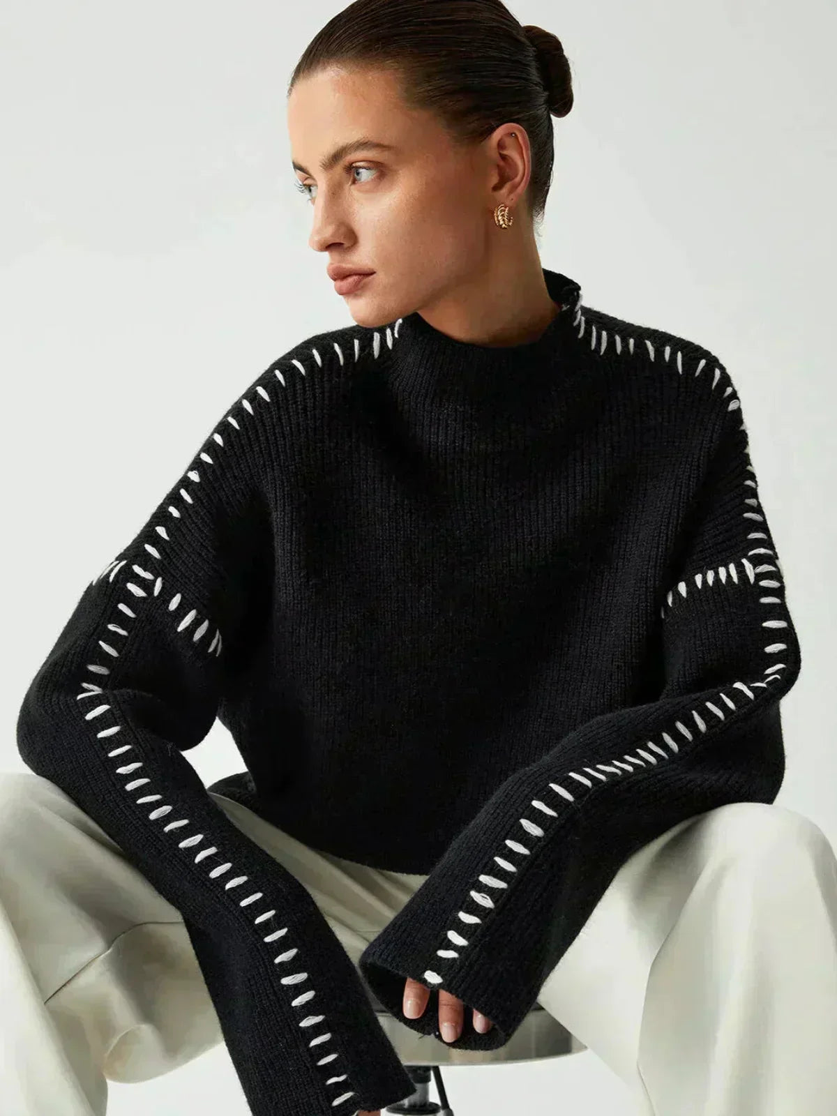 Black Contrast Stitch Jumper