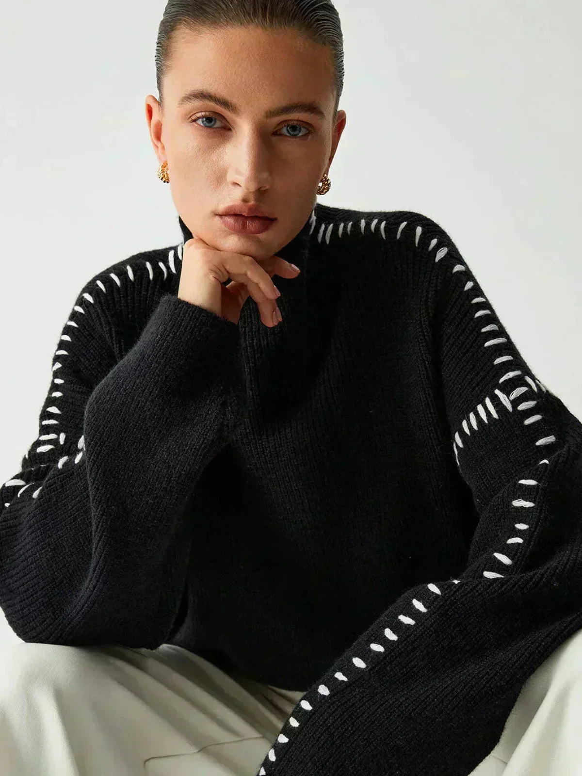 Black Contrast Stitch Jumper