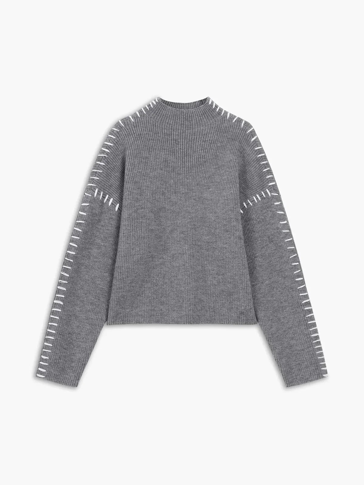 Black Contrast Stitch Jumper Grey, photo studio