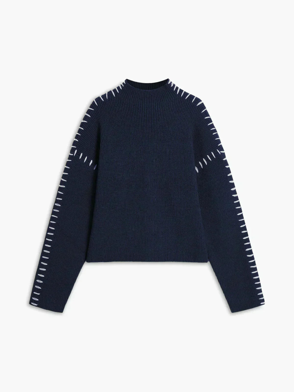 Black Contrast Stitch Jumper Blue, photo studio
