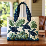 Lois | Quilted Tote Bag with Sea Turtles and Tropical Leaves