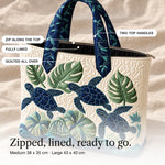 Lois | Quilted Tote Bag with Sea Turtles and Tropical Leaves