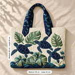 Lois | Quilted Tote Bag with Sea Turtles and Tropical Leaves